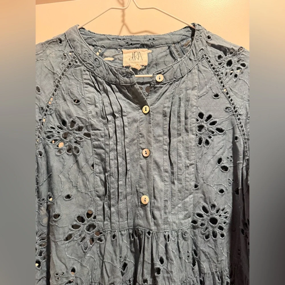 Anthropologie dRA Yara Draped‎ Blue Eyelet Blouse Mini Dress Size Small